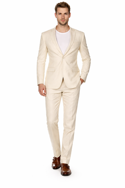 Mens Modern Fit Linen Wedding Suit Natural Tan