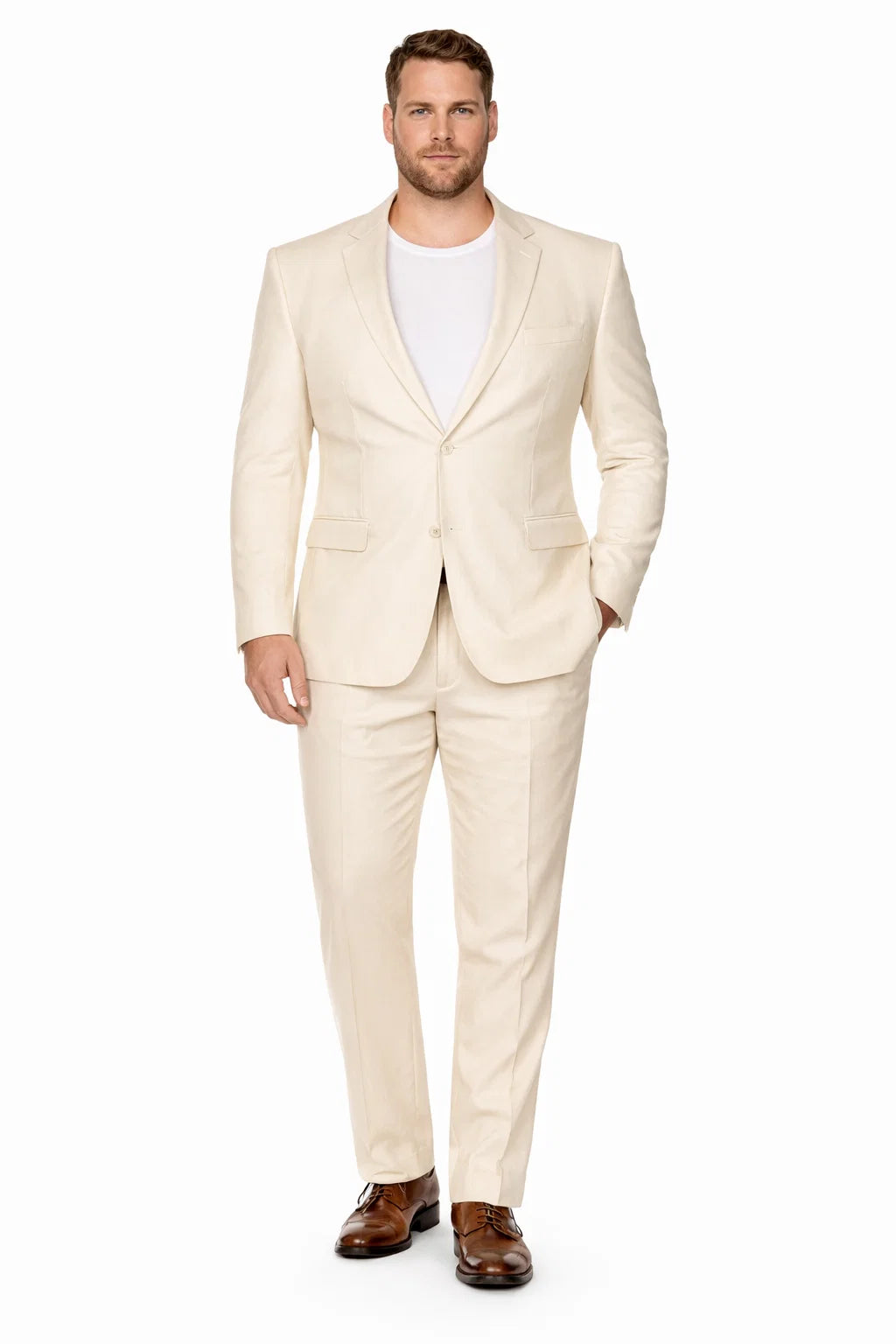 Mens Modern Fit Linen Wedding Suit Natural Tan