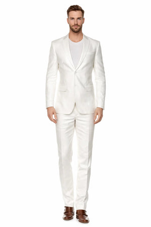 Mens Modern Fit Linen Wedding Suit White
