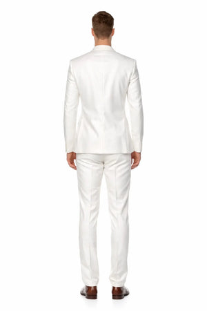 Mens Modern Fit Linen Wedding Suit White