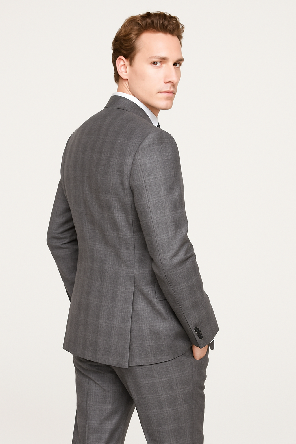 Mens Modern Fit Plaid Suit Grey