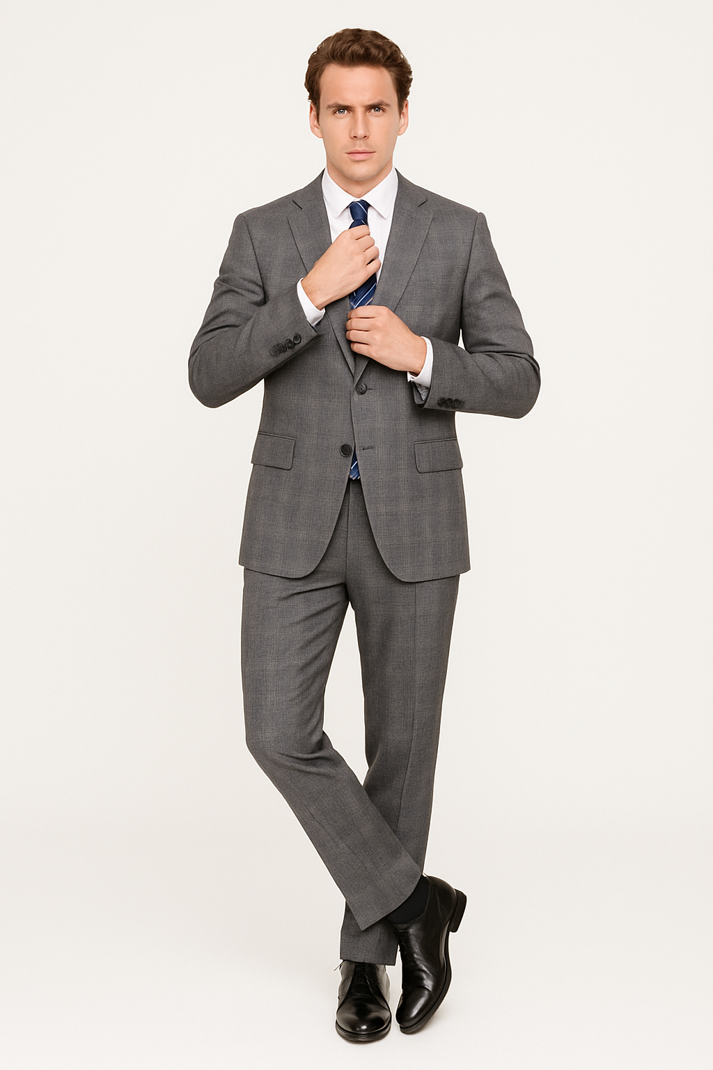 Mens Modern Fit Plaid Suit Grey