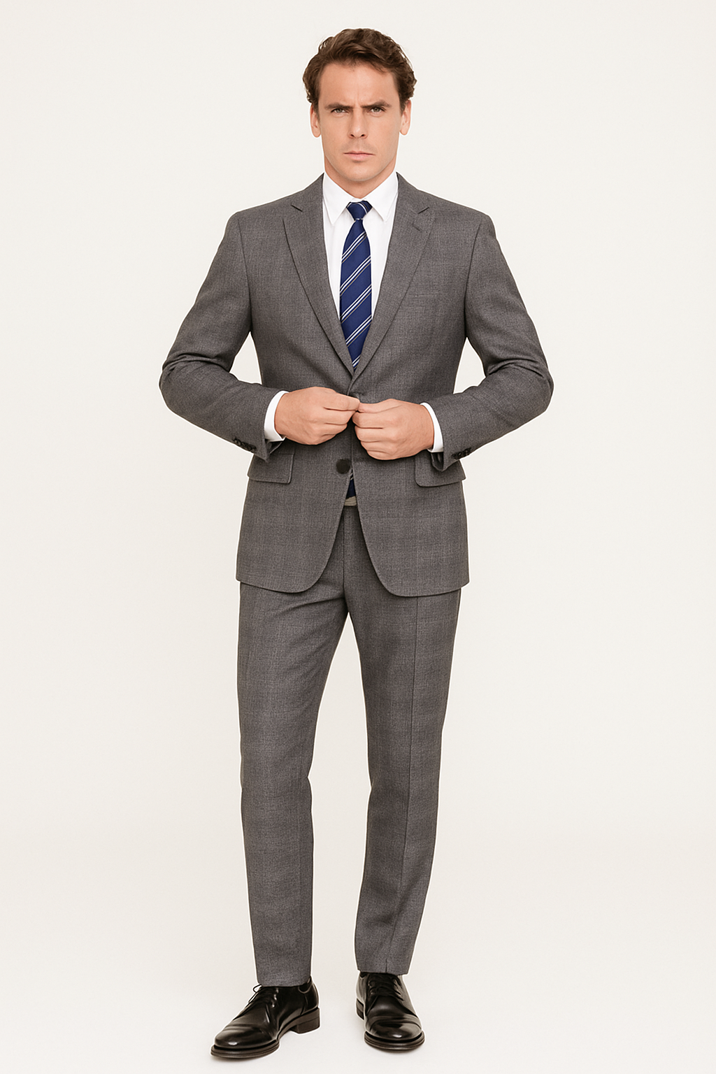 Mens Modern Fit Plaid Suit Grey