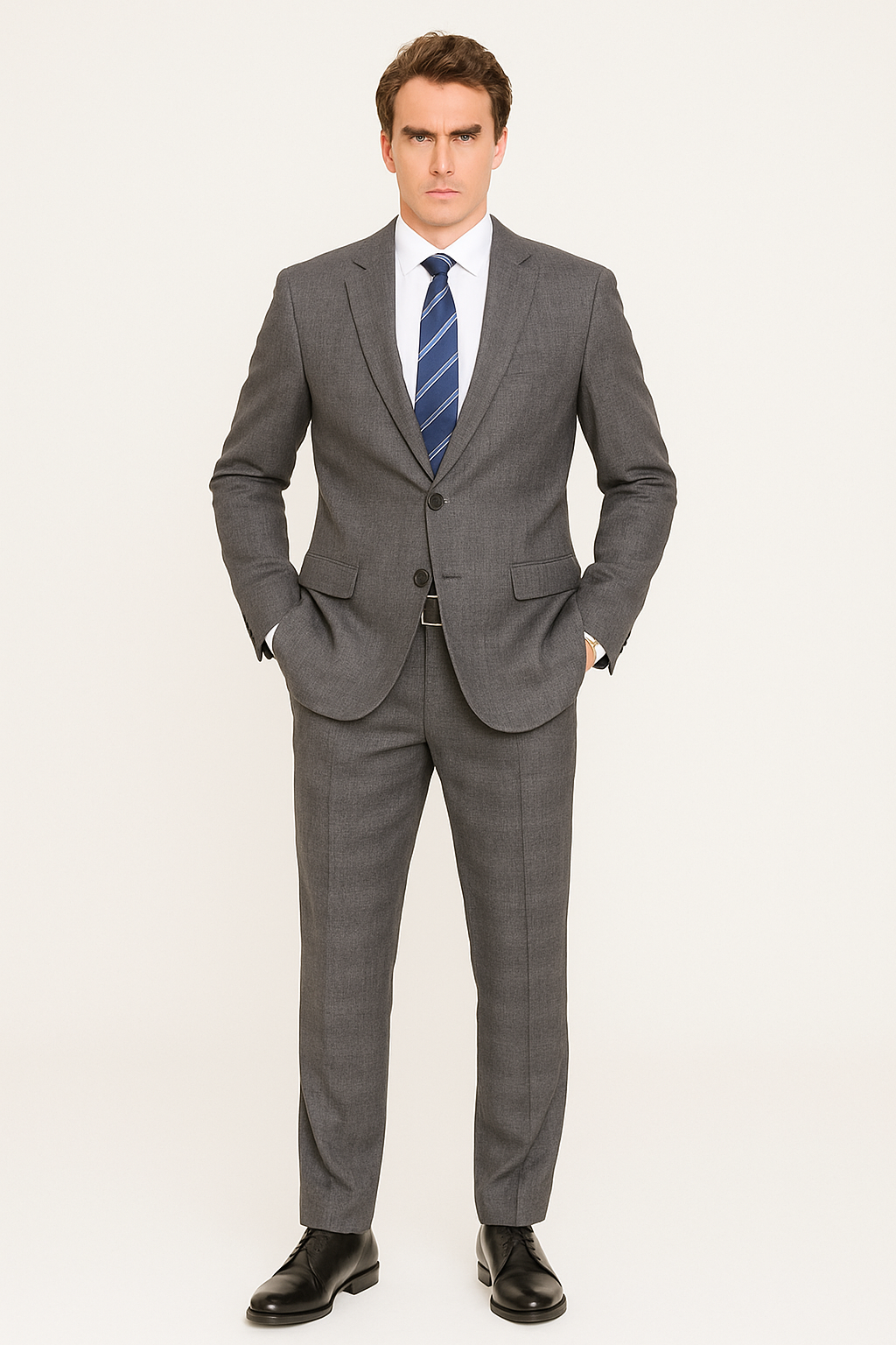 Mens Modern Fit Plaid Suit Grey