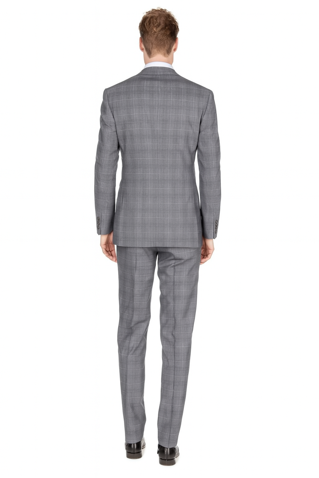 Mens Modern Fit Plaid Suit Grey