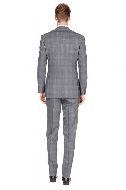 Mens Modern Fit Plaid Suit Grey