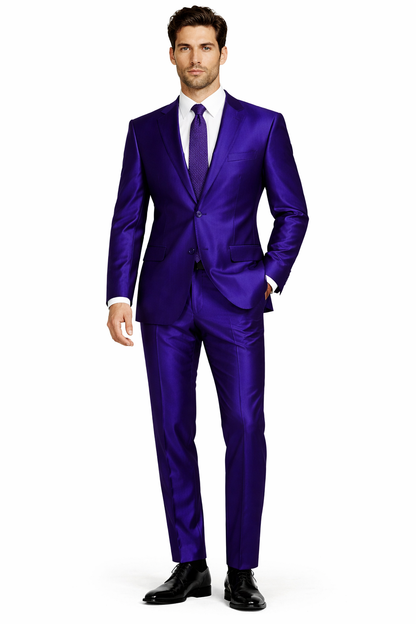 Mens Modern Fit Shiny Sharkskin Suit in Purple