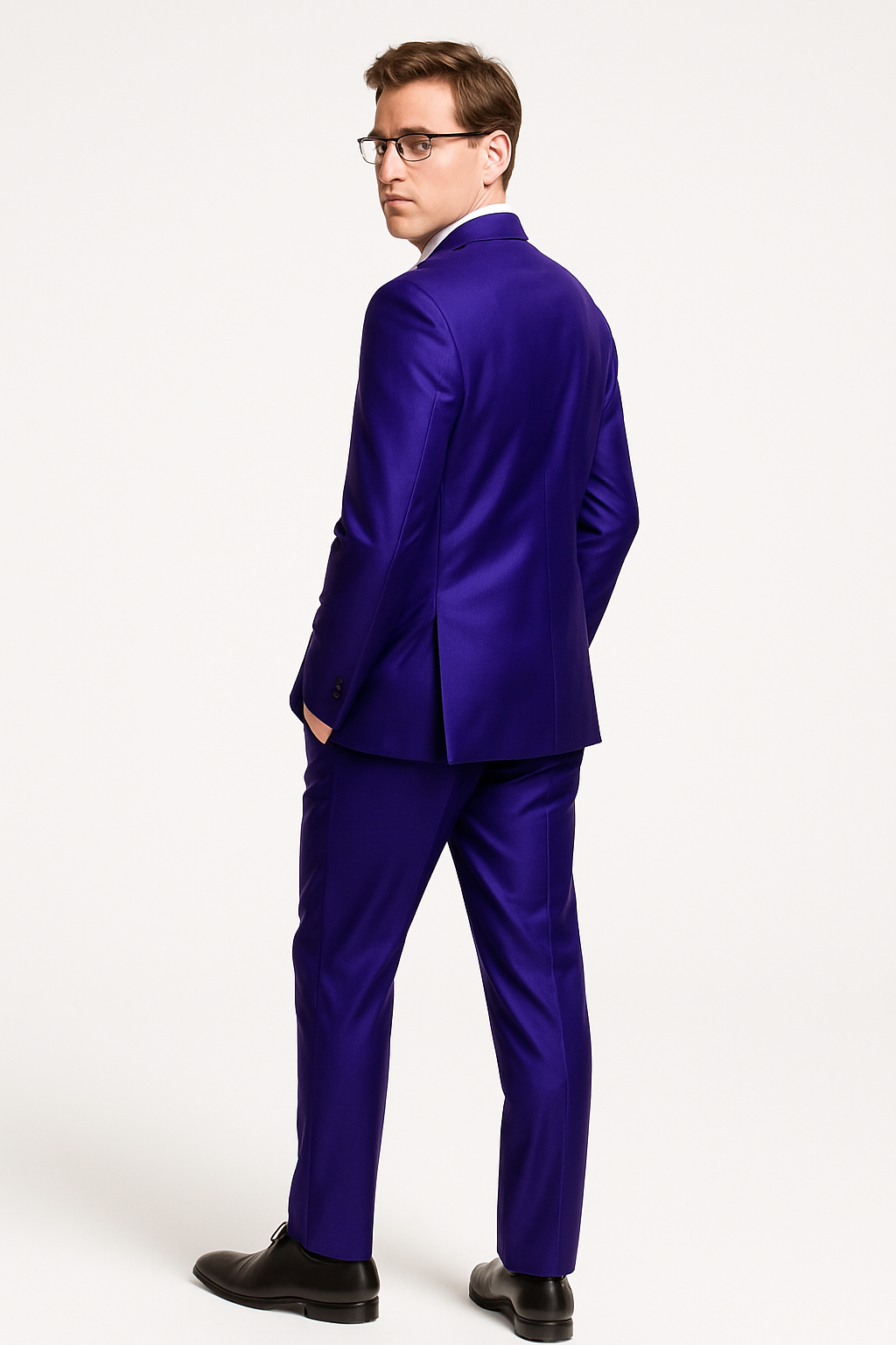 Mens Modern Fit Shiny Sharkskin Suit in Purple