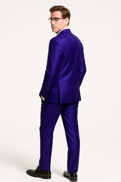 Mens Modern Fit Shiny Sharkskin Suit in Purple