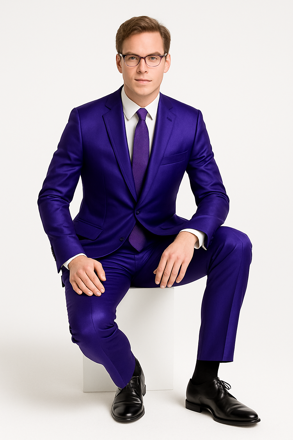 Mens Modern Fit Shiny Sharkskin Suit in Purple