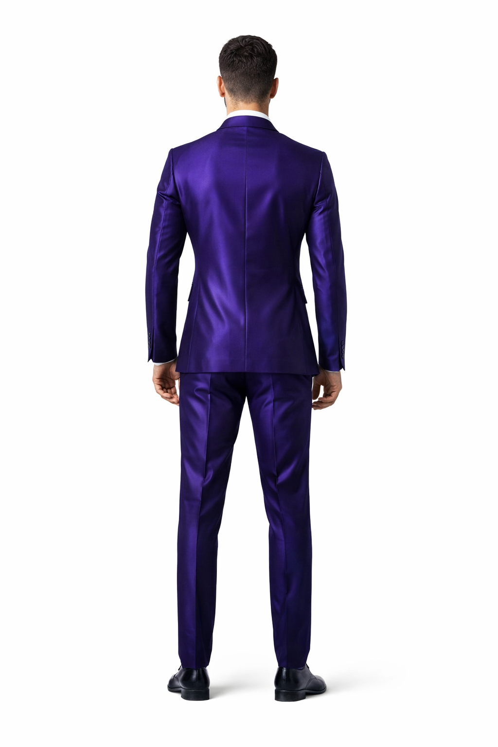 Mens Modern Fit Shiny Sharkskin Suit in Purple