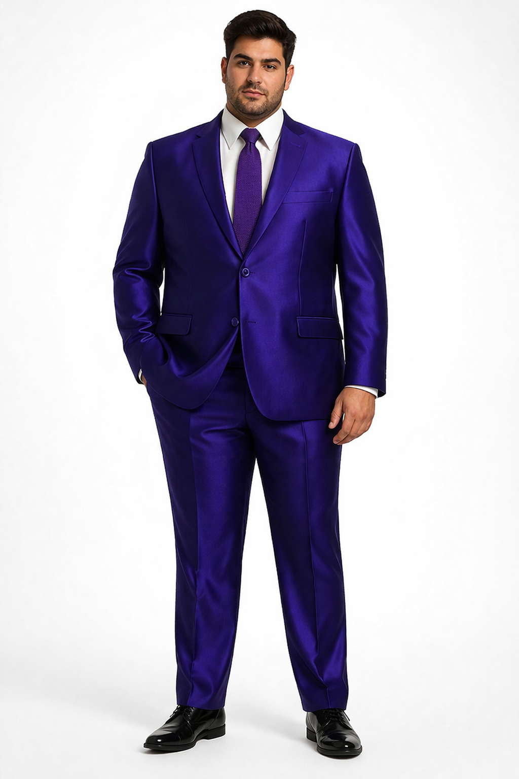 Mens Modern Fit Shiny Sharkskin Suit in Purple