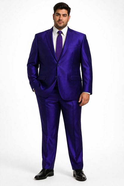 Mens Modern Fit Shiny Sharkskin Suit in Purple