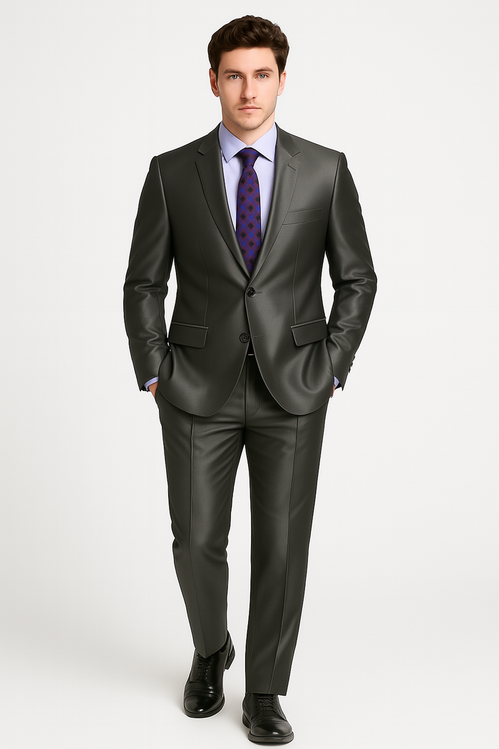 Men's Shiny Sharkskin Suit in Silver Grey