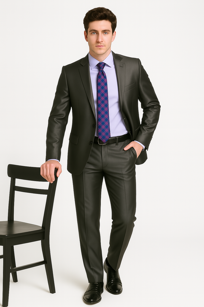 Men's Shiny Sharkskin Suit in Silver Grey