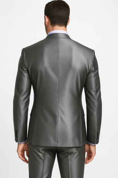 Mens Shiny Sharkskin Suit in Silver Grey