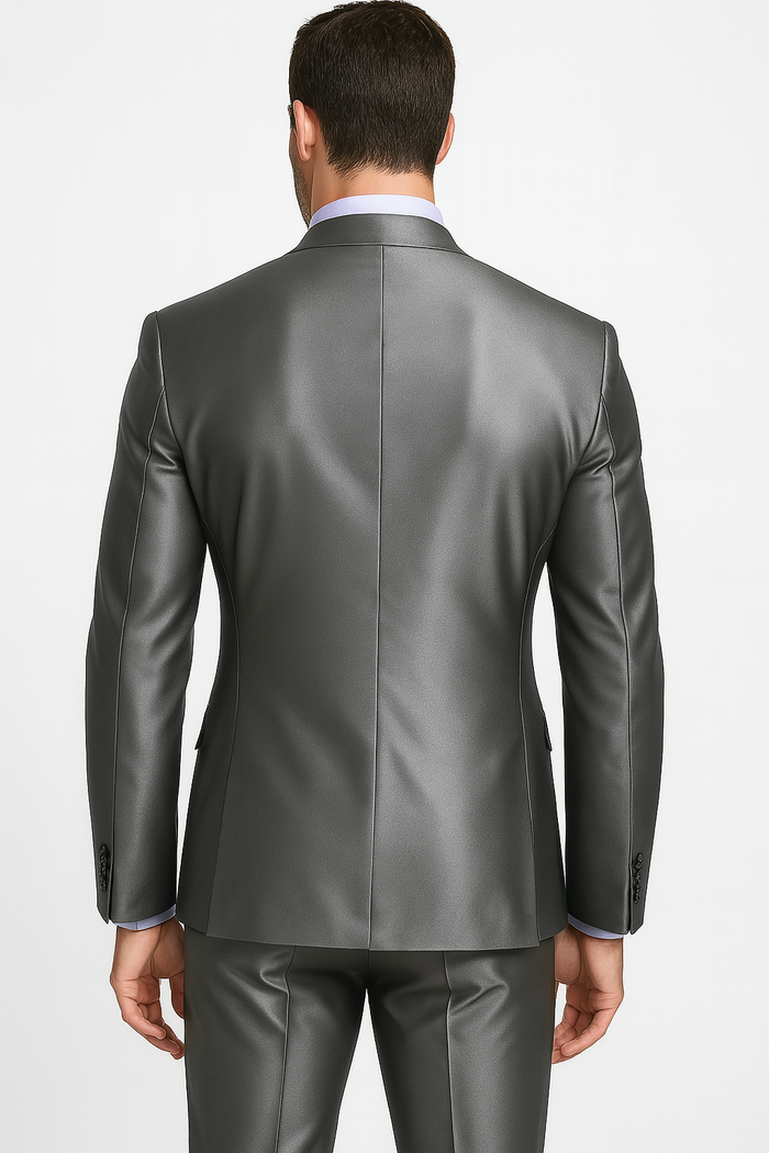 Men's Shiny Sharkskin Suit in Silver Grey