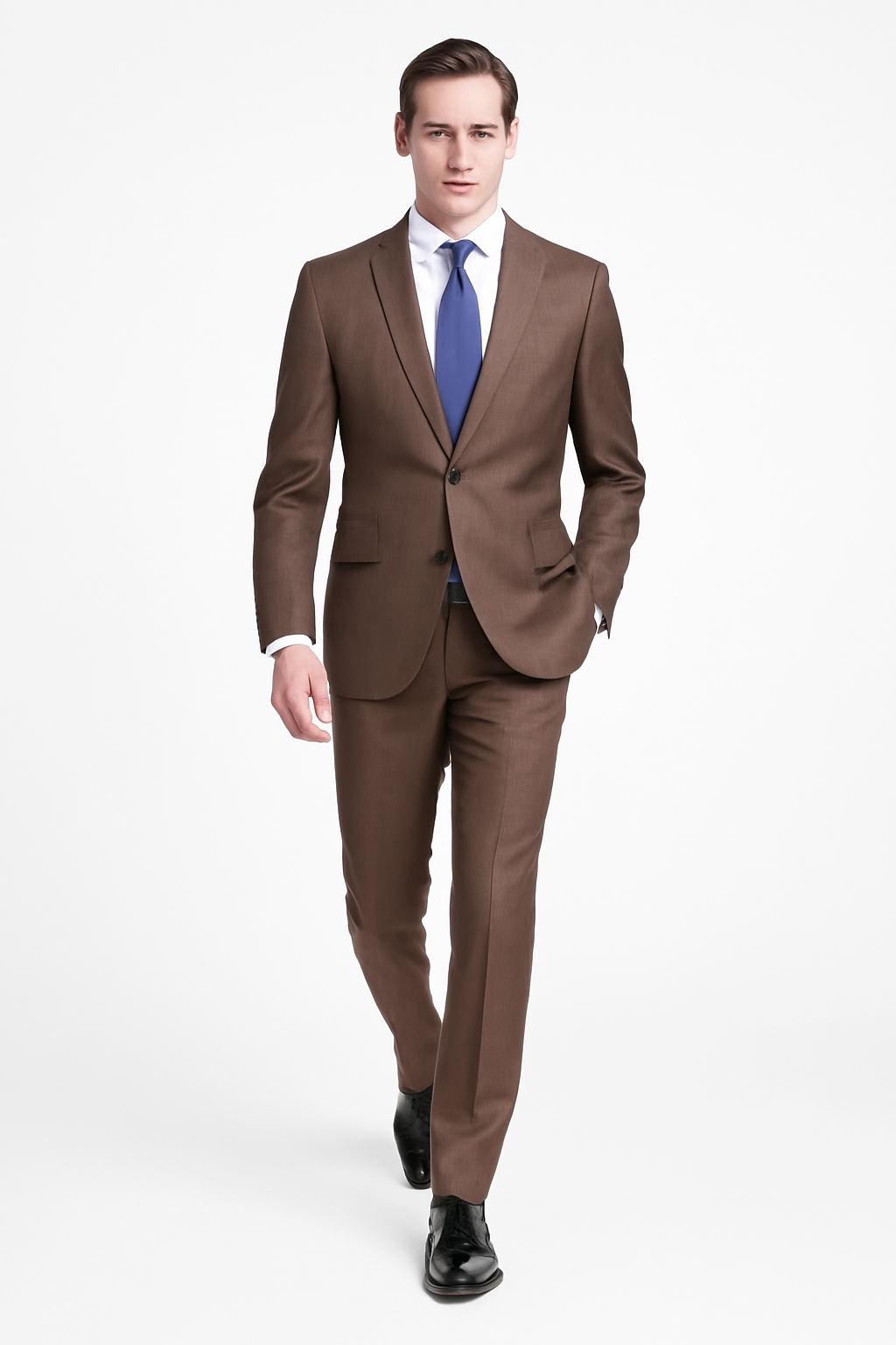 Mens Modern Fit Textured Suit Light Brown