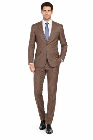 Mens Modern Fit Textured Suit Light Brown