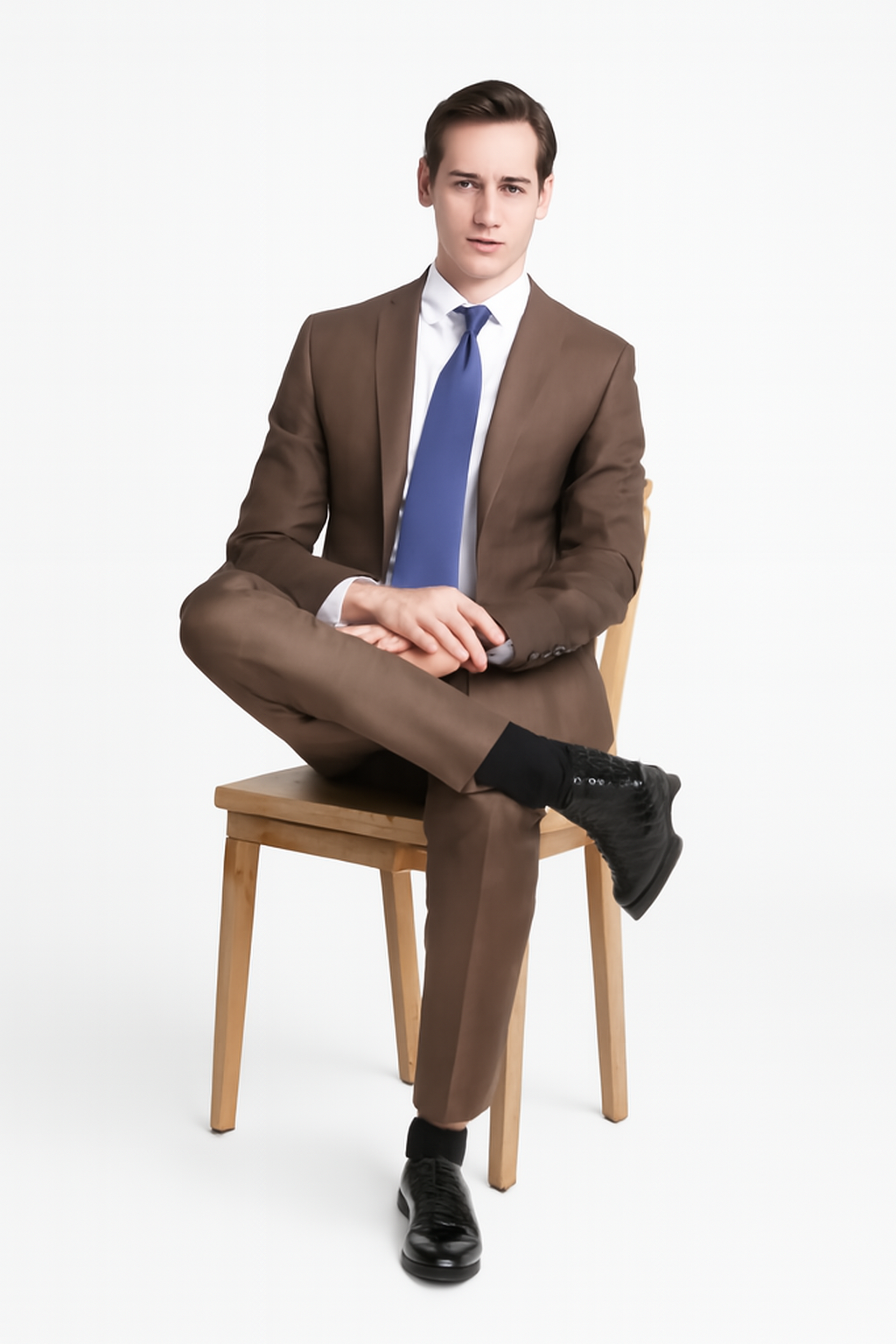 Mens Modern Fit Textured Suit Light Brown