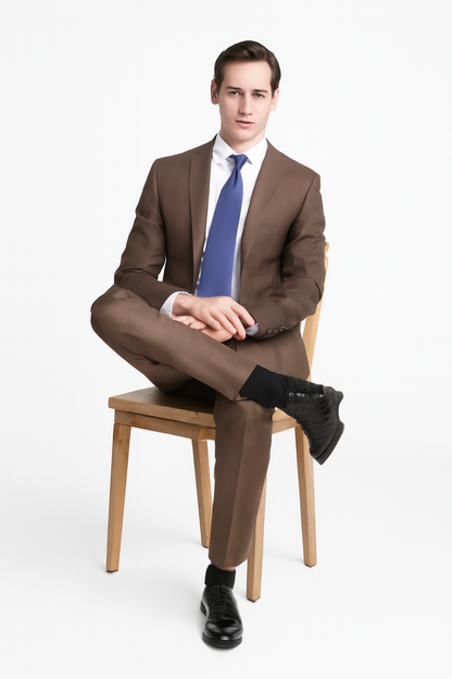 Mens Modern Fit Textured Suit Light Brown