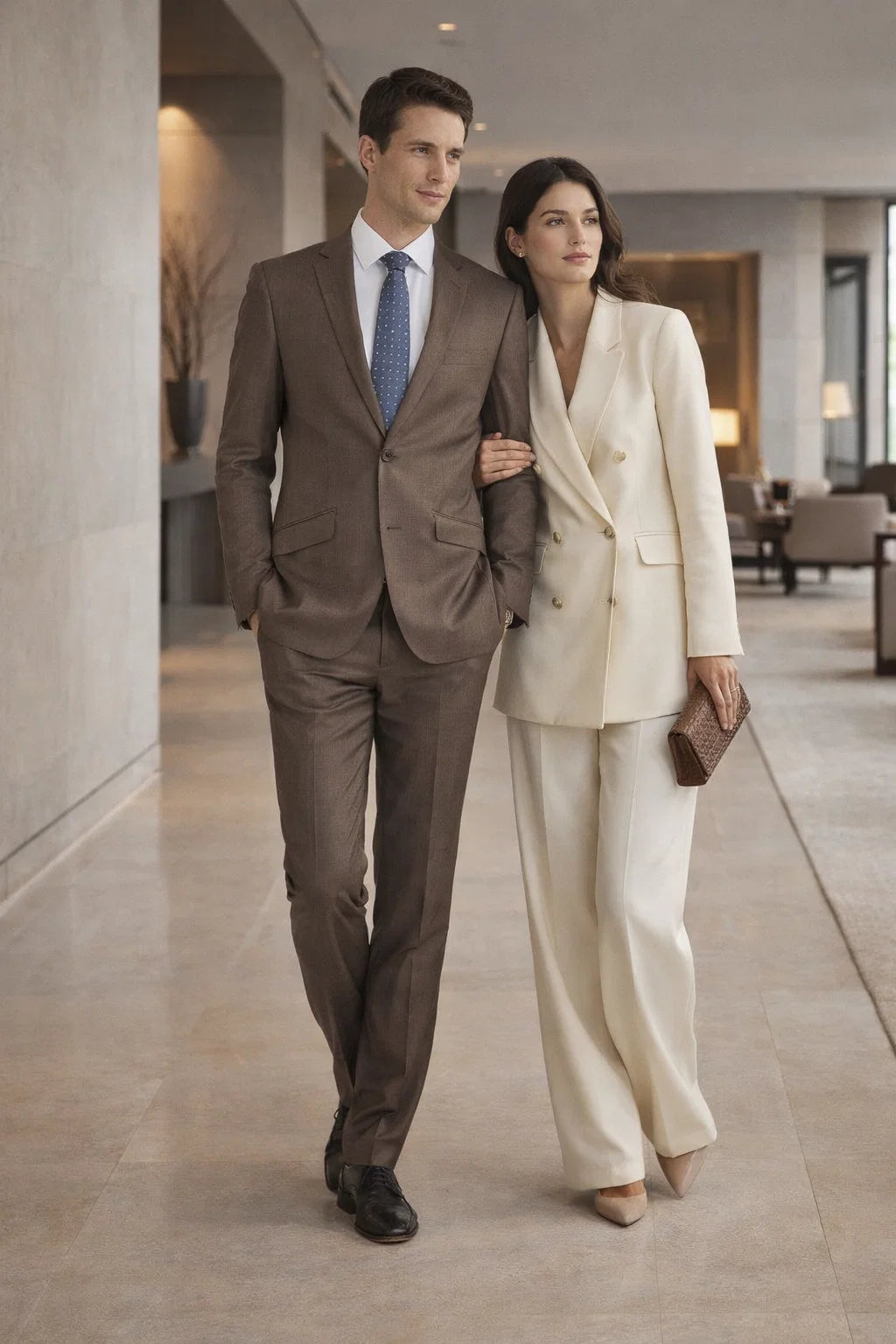 Mens Modern Fit Textured Suit Light Brown