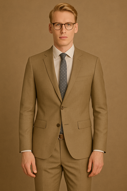 Mens Modern Fit Textured Suit Light Taupe