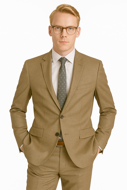 Mens Modern Fit Textured Suit Light Taupe