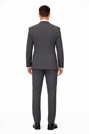 Mens Modern Fit Venetian Gatsby Suit  Charcoal Pinstripe with Vest - Banker Stripe
