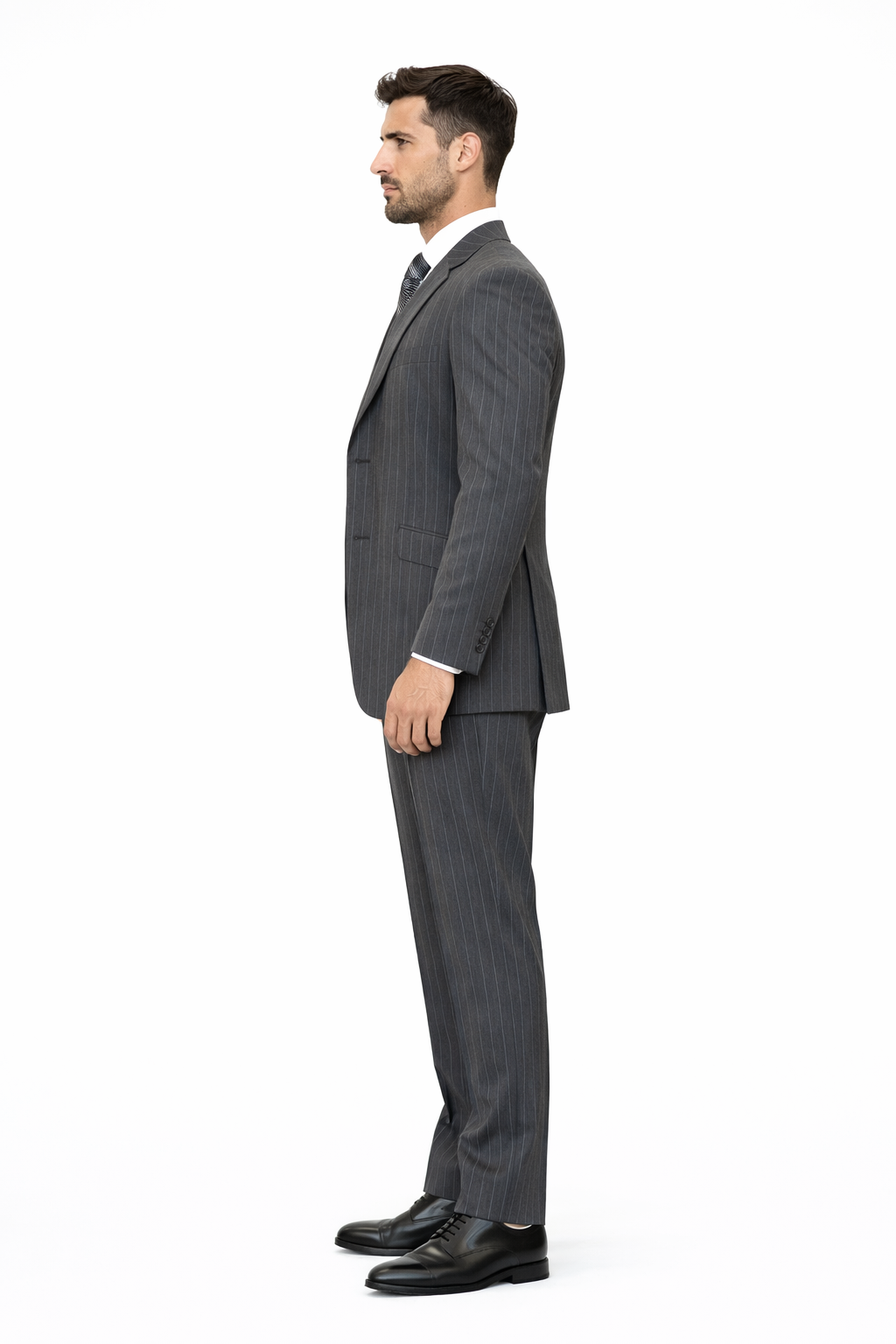 Mens Modern Fit Venetian Gatsby Suit  Charcoal Pinstripe with Vest - Banker Stripe