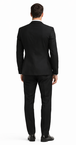 Mens Modern Fit Vested Shawl Tuxedo in Black with Black Trim