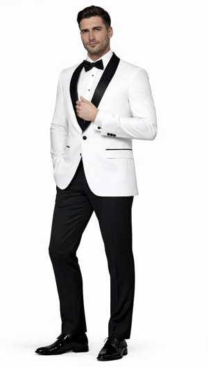Mens Modern Fit Wool Shawl Tuxedo in White