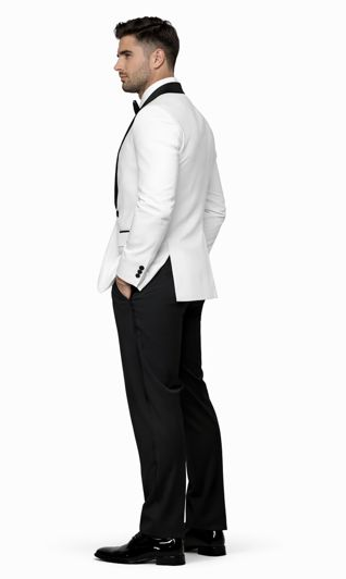 Mens Modern Fit Wool Shawl Tuxedo in White