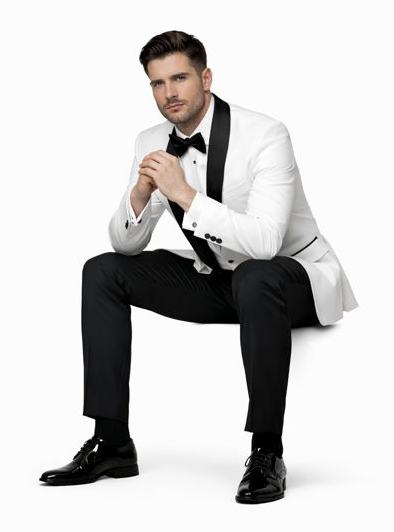Mens Modern Fit Wool Shawl Tuxedo in White
