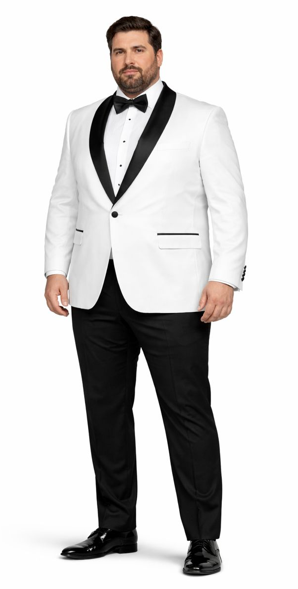 Mens Modern Fit Wool Shawl Tuxedo in White