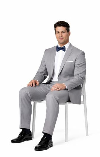Mens Modern Wool Peak Trim Wedding Tuxedo in Grey