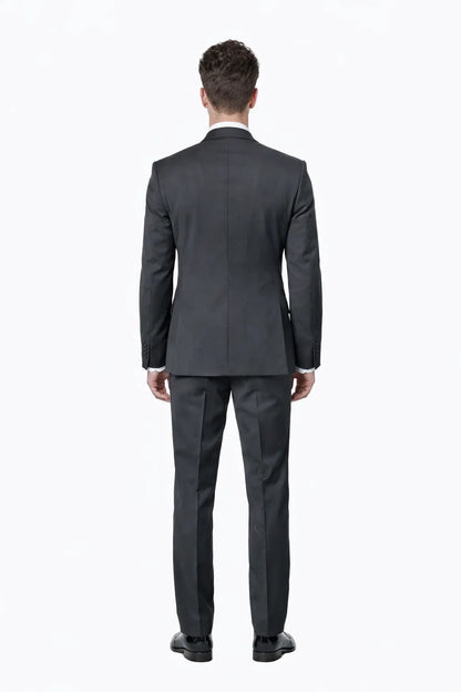 Mens Modern Wool Vested Peak Trim Prom Tuxedo in Charcoal Grey