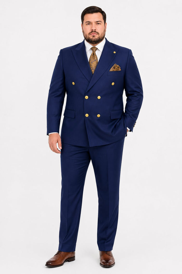 Mens Double Breasted Blazer - Wool Royal Blue Sport Coat With Gold Buttons