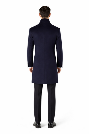 "Men's Navy Wool Peacoat  Double Breasted 3/4 Length Overcoat"