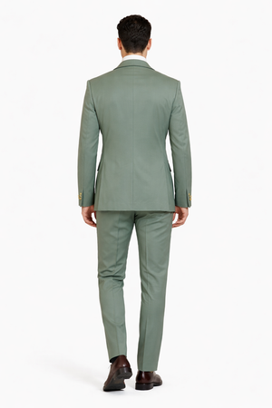 Mens Olive Green Safari Suit Set with Utility Jacket and Adjustable Waist Pants