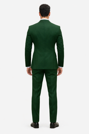 Mens One Button Peak Lapel Double Breasted Vest Wool Suit in Hunter Green