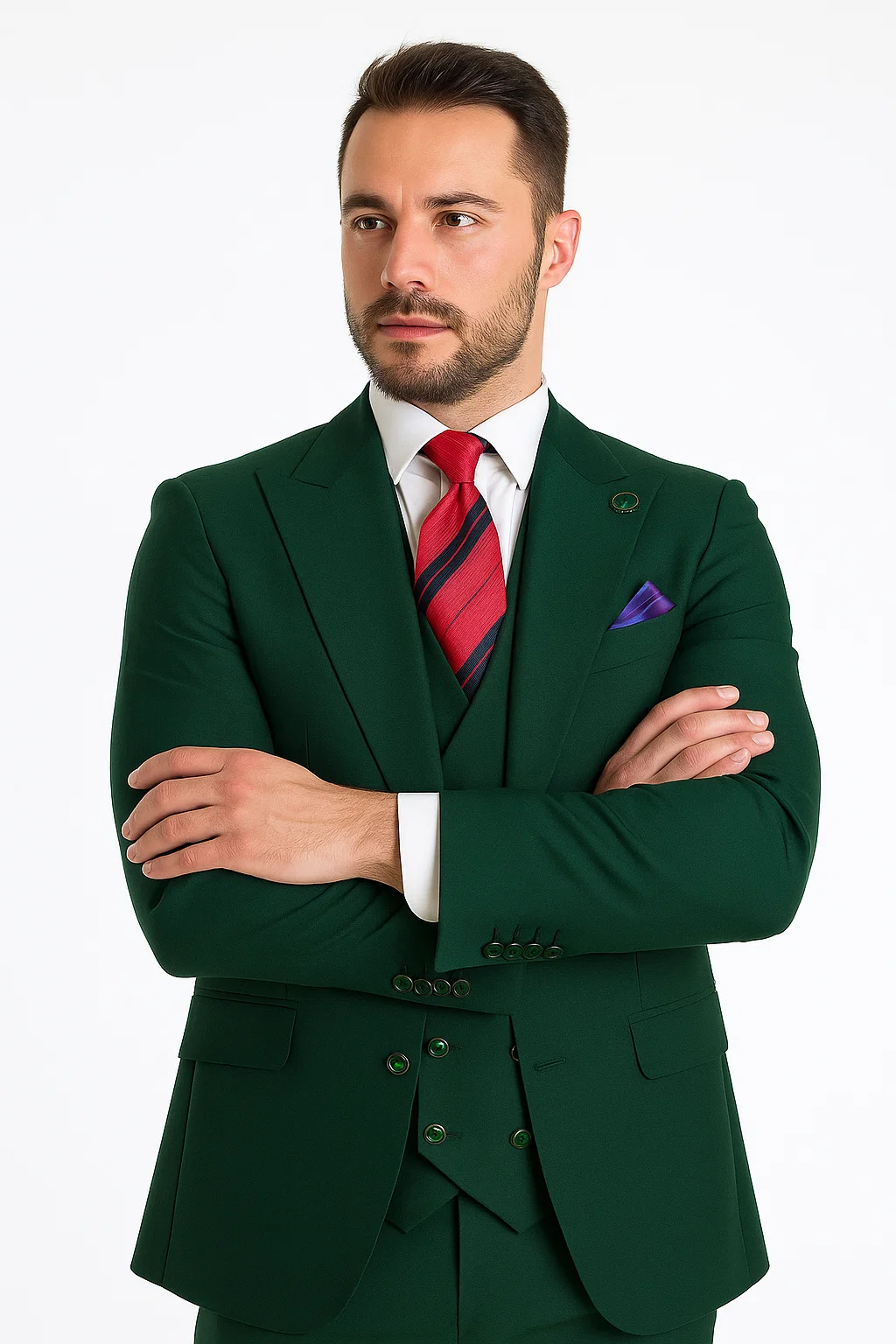 mens-one-button-peak-lapel-double-breasted-vest-wool-suit-in-hunter-green