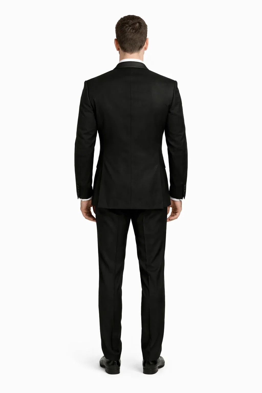 Mens One Button Satin Trim Shawl Tuxedo in Black Wool
