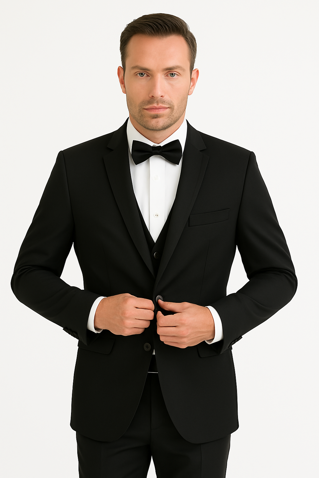 Mens One Button Satin Trim Shawl Tuxedo in Black Wool