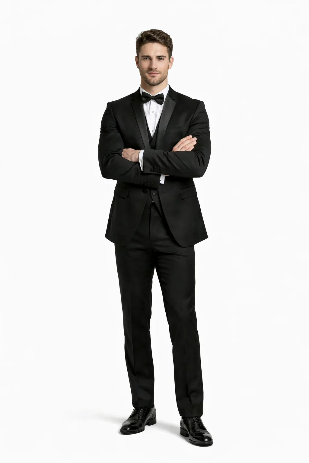 Mens One Button Satin Trim Shawl Tuxedo in Black Wool