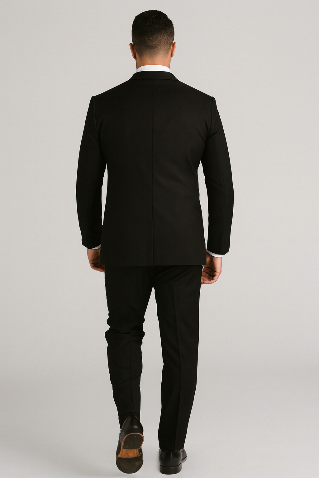 Mens One Button Satin Trim Shawl Tuxedo in Black Wool