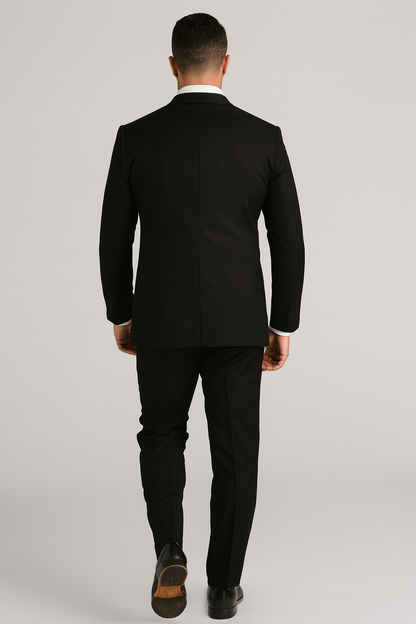 Mens One Button Satin Trim Shawl Tuxedo in Black Wool