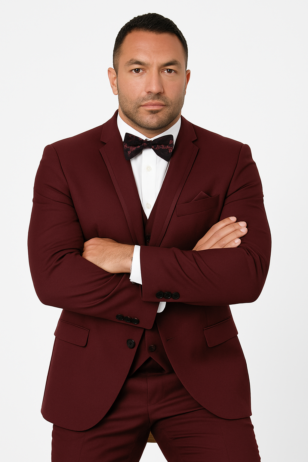 Mens One Button Satin Trim Shawl Tuxedo in Burgundy Wool