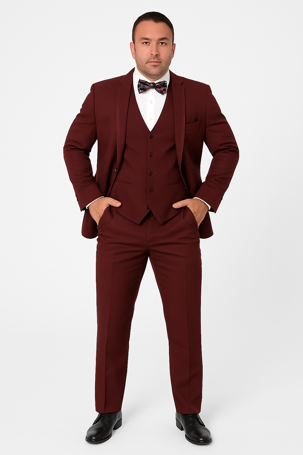 Mens One Button Satin Trim Shawl Tuxedo in Burgundy Wool