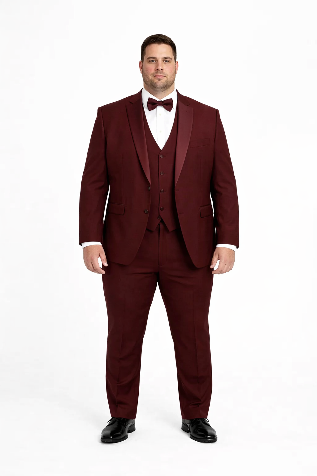 Mens One Button Satin Trim Shawl Tuxedo in Burgundy Wool
